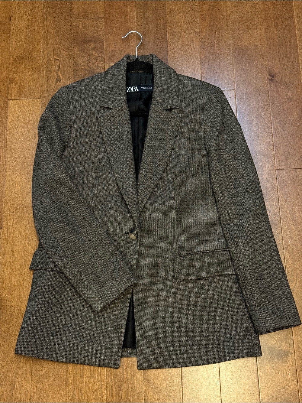 Zara Wool Blend Charcoal Gray Single-Button Blazer